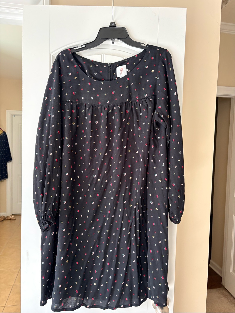 Hatch Black Floral-Print Casual Long Sleeve Dress